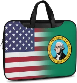 U.S.A Washington State Flag Leather Bag Laptop Case Slim Water Resistant Computer Bags with Handle Briefcase for Work