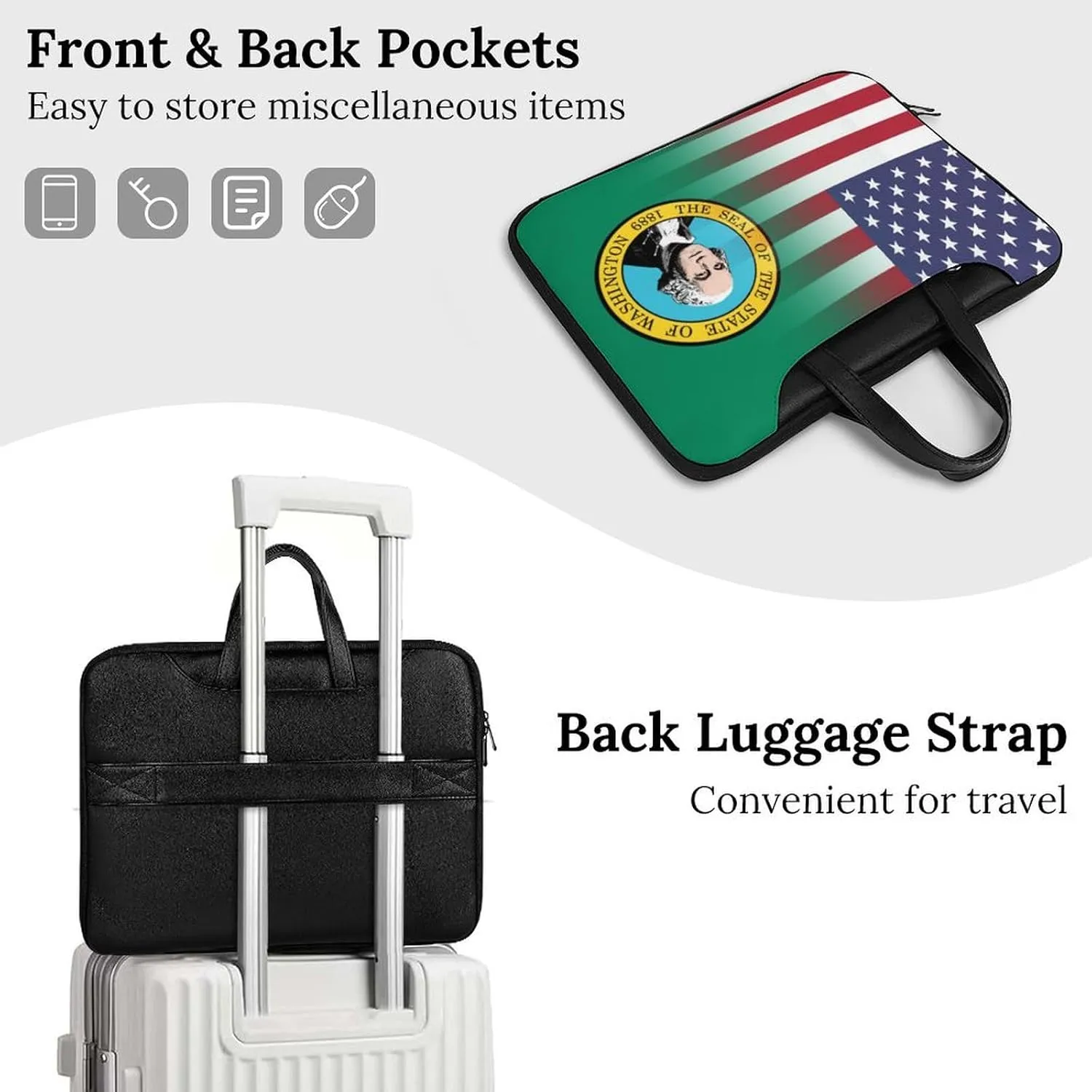 U.S.A Washington State Flag Leather Bag Laptop Case Slim Water Resistant Computer Bags with Handle Briefcase for Work