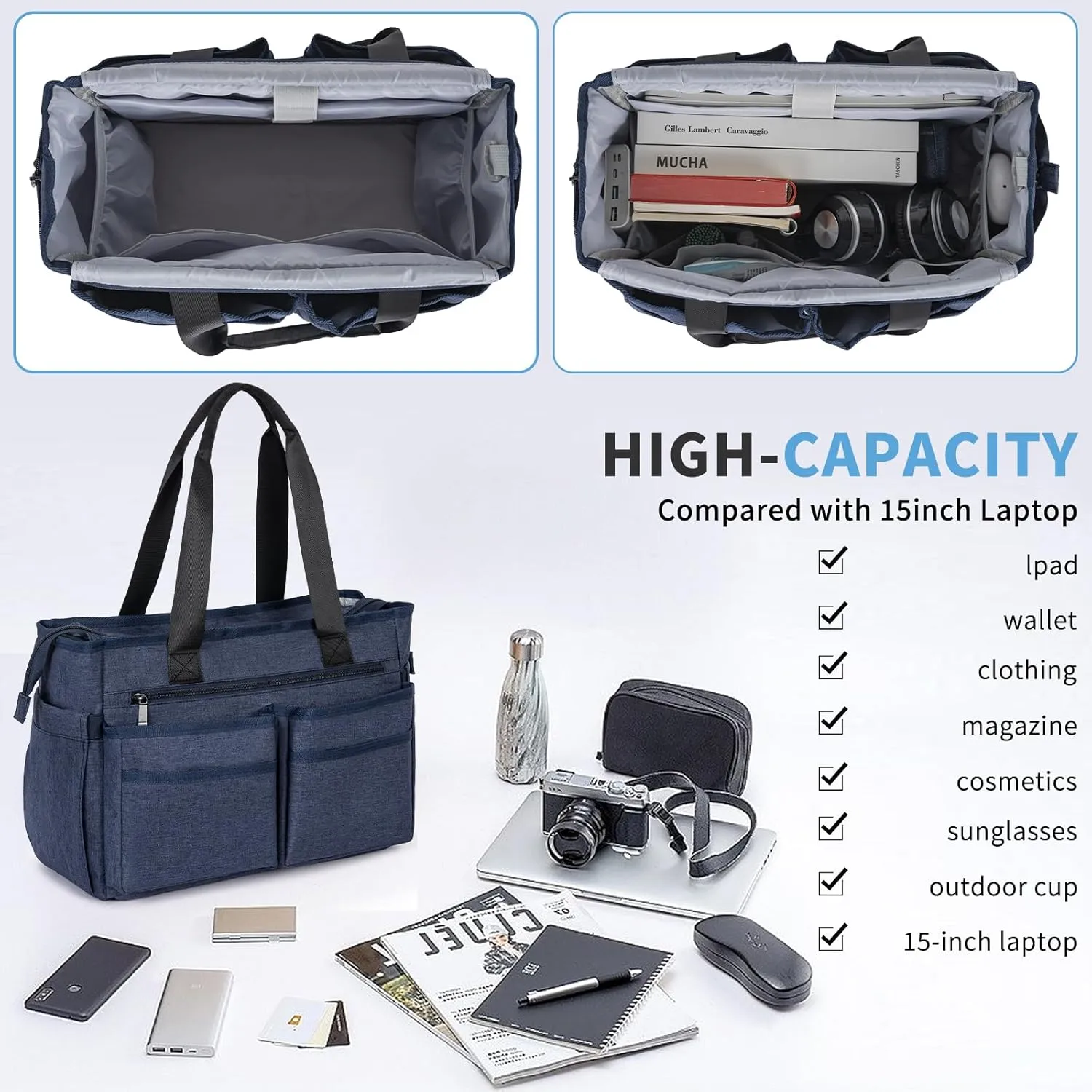 Utility Tote Bag for Women, Multi Pockets Shoulder Bag with Zipper, Laptop Handbag for Teacher, Working Women, Nurses