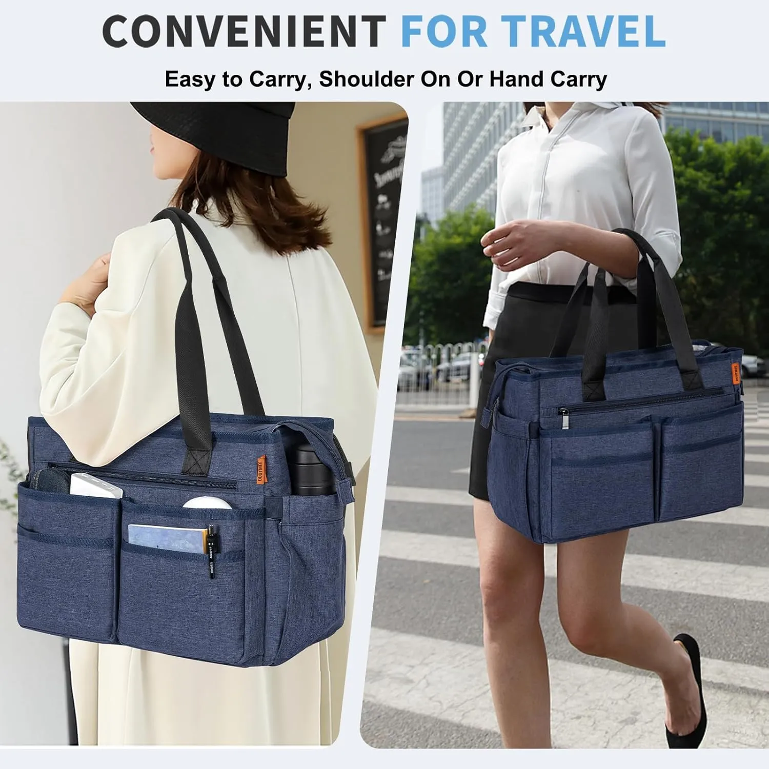 Utility Tote Bag for Women, Multi Pockets Shoulder Bag with Zipper, Laptop Handbag for Teacher, Working Women, Nurses