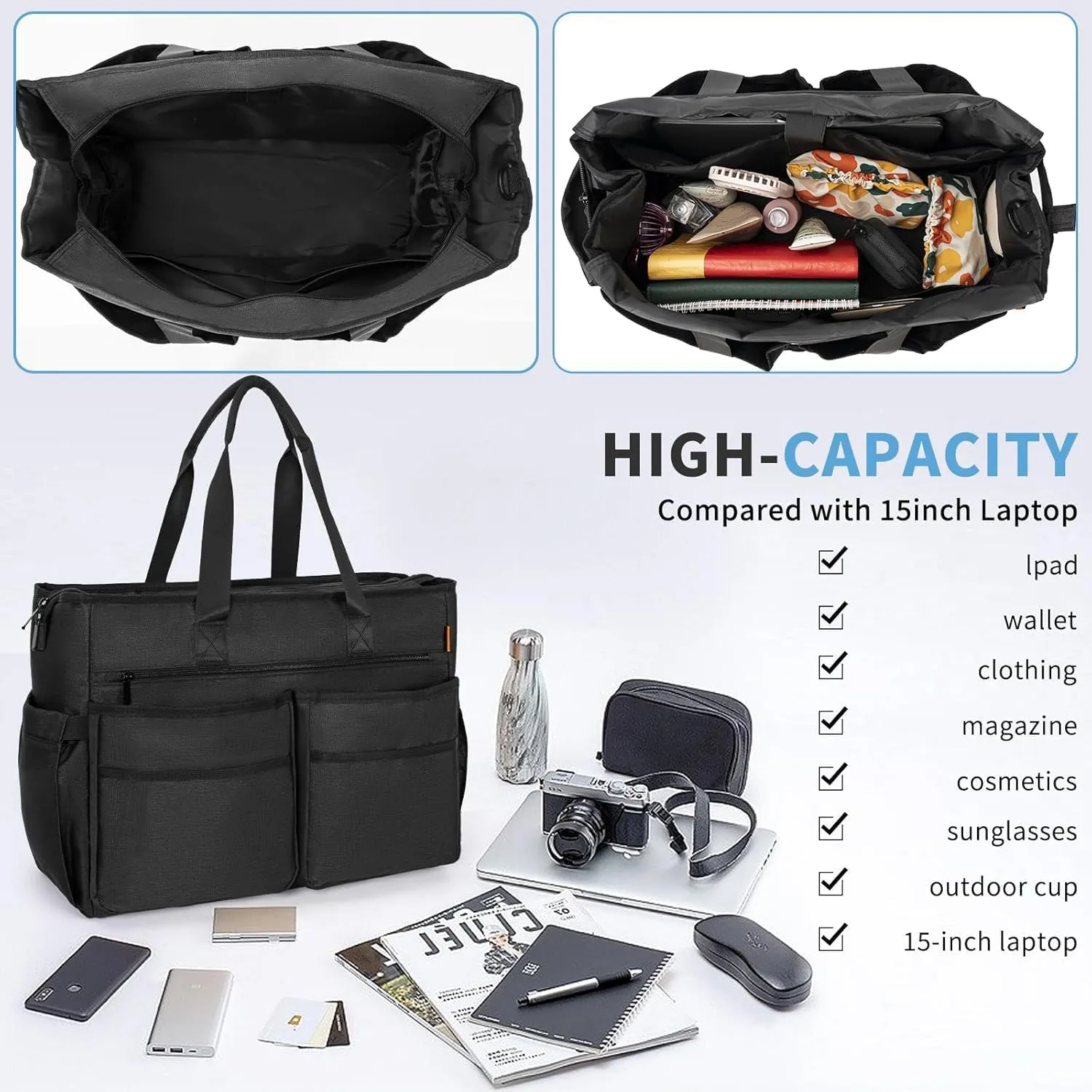 Utility Tote Bag for Women, Multi Pockets Shoulder Bag with Zipper, Laptop Handbag for Teacher, Working Women, Nurses