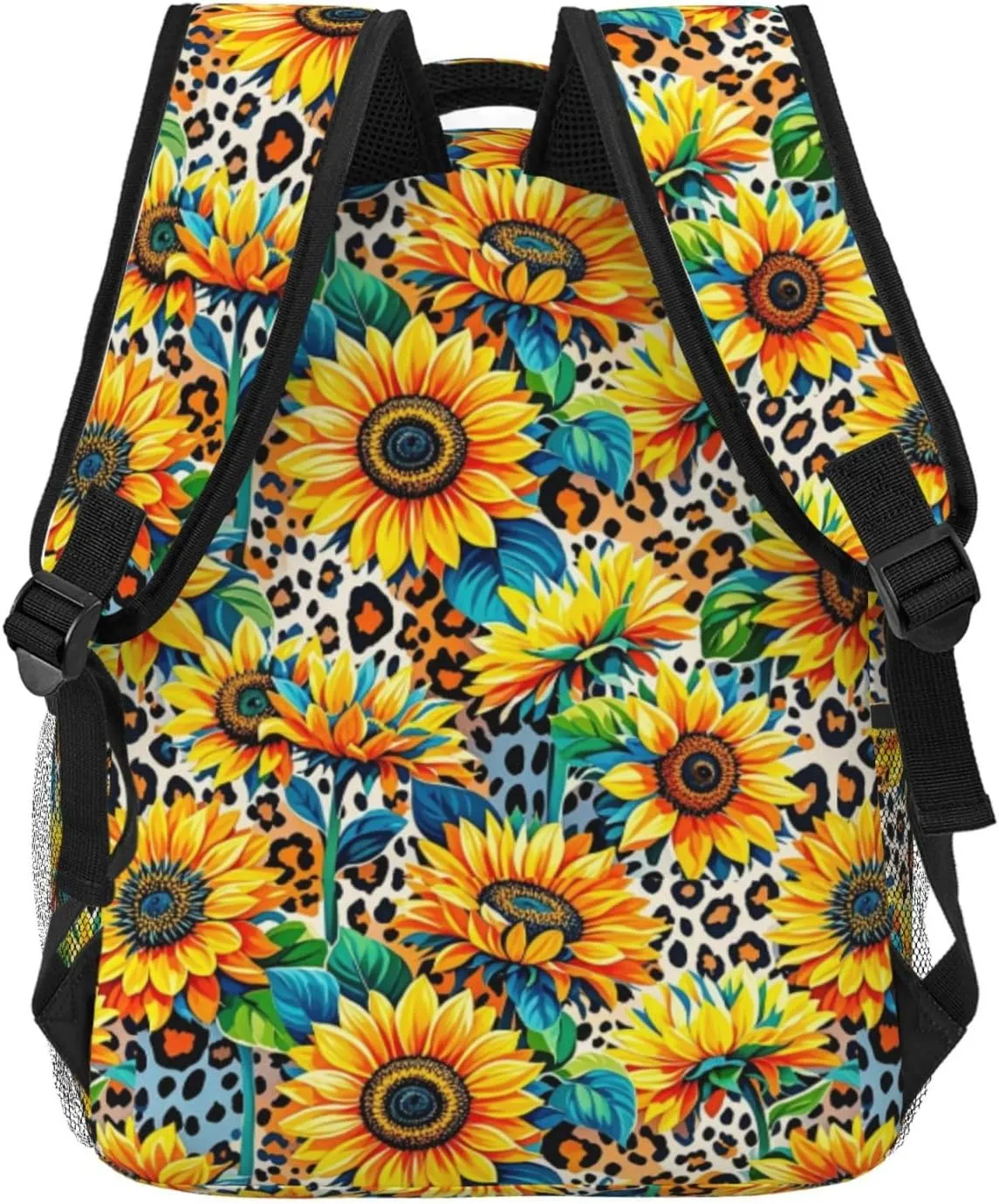 Vibrant Leopard Sunflowers Summer Backpack Adjustable Shoulder Bag 15 Inch Laptop Backpacks for Travel Hiking Outdoor