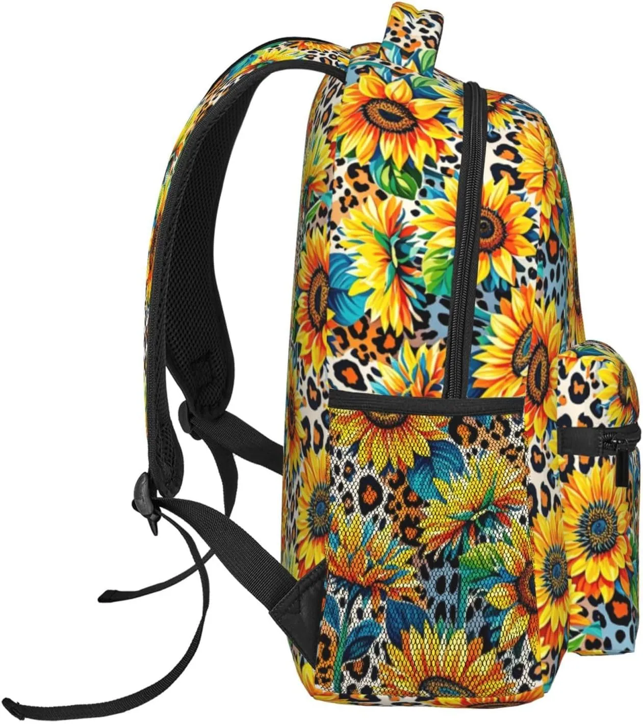Vibrant Leopard Sunflowers Summer Backpack Adjustable Shoulder Bag 15 Inch Laptop Backpacks for Travel Hiking Outdoor