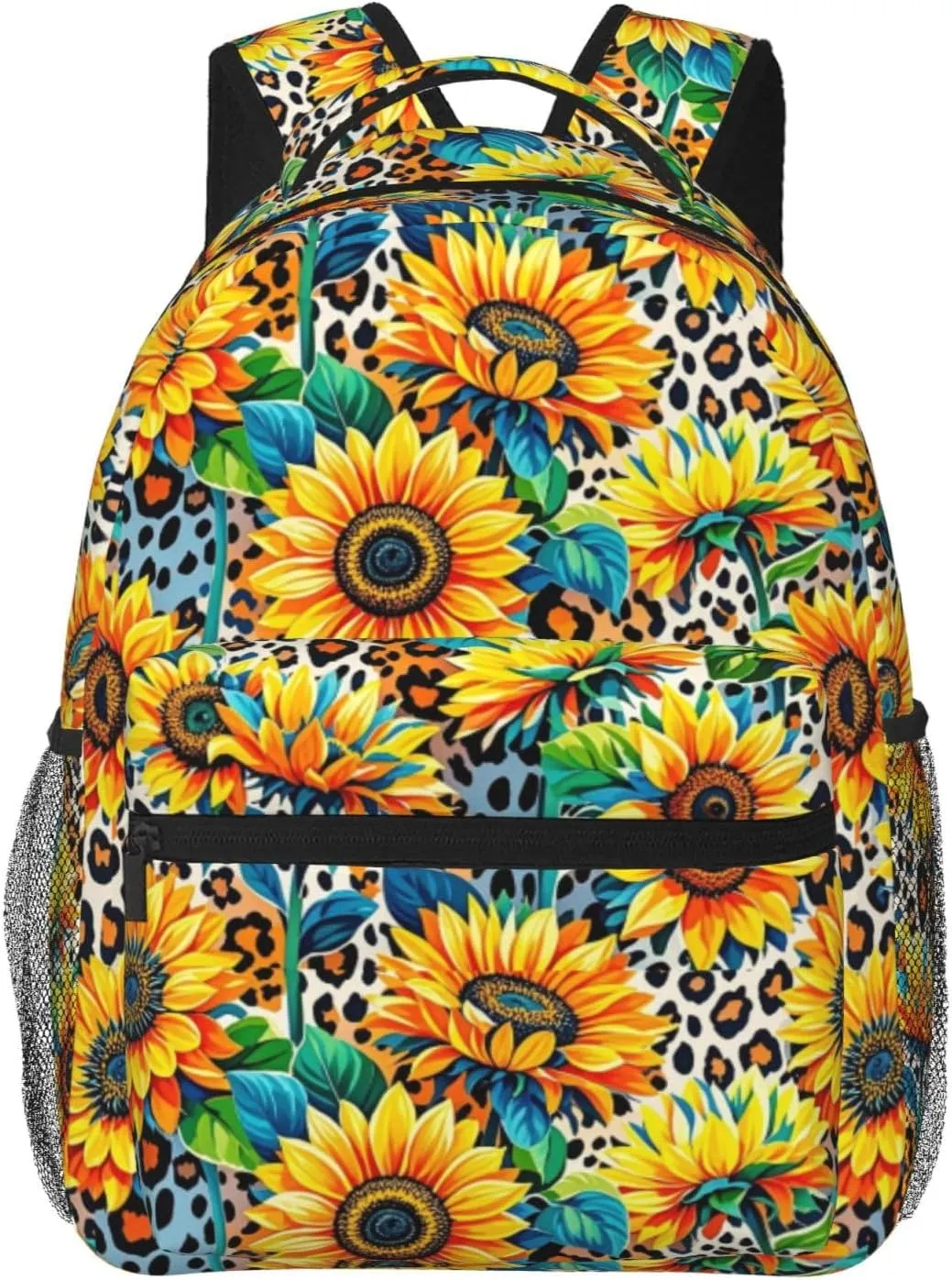 Vibrant Leopard Sunflowers Summer Backpack Adjustable Shoulder Bag 15 Inch Laptop Backpacks for Travel Hiking Outdoor