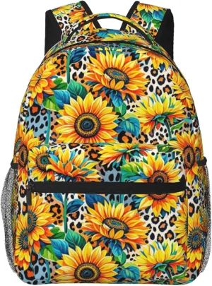 Vibrant Leopard Sunflowers Summer Backpack Adjustable Shoulder Bag 15 Inch Laptop Backpacks for Travel Hiking Outdoor