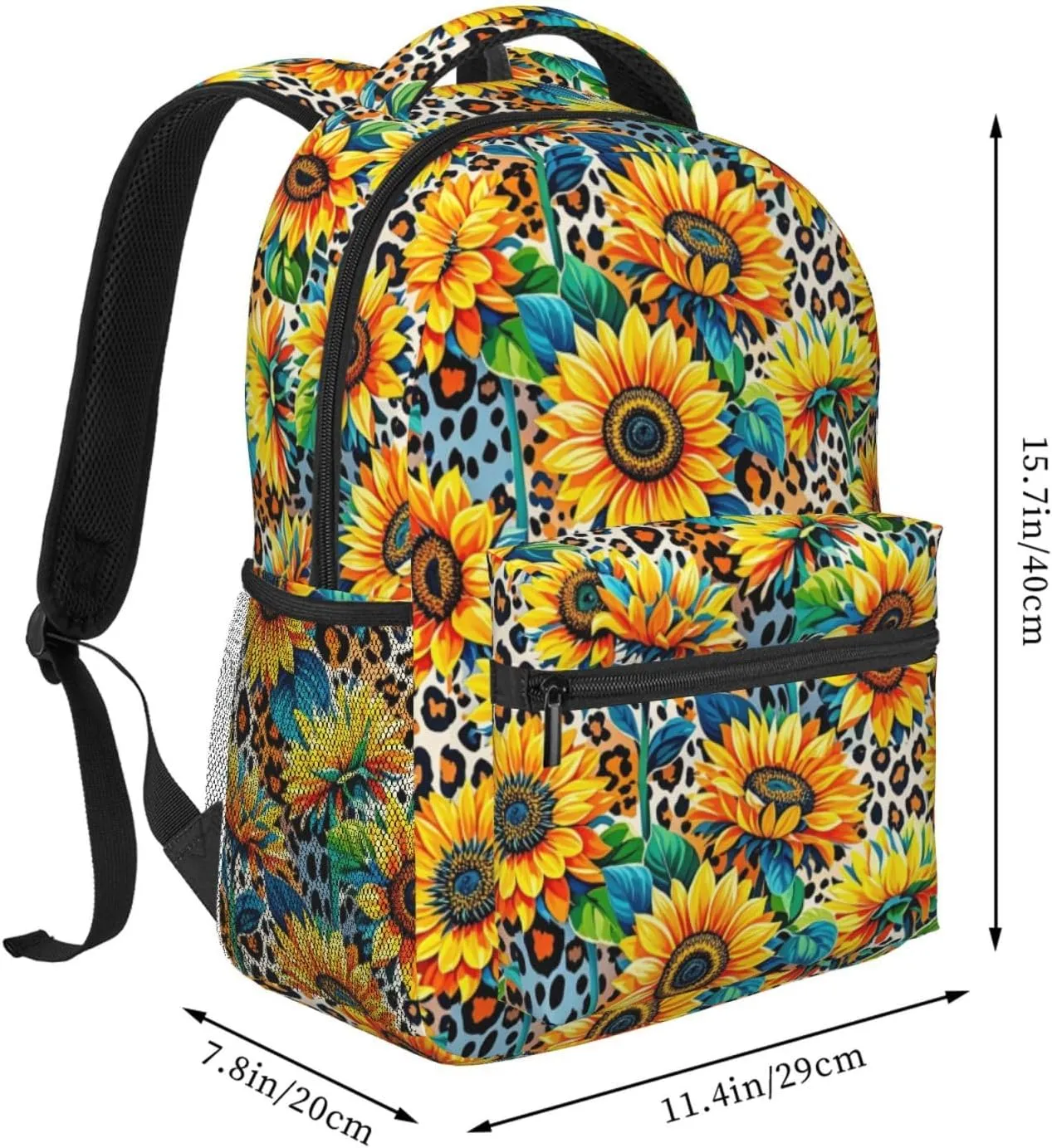 Vibrant Leopard Sunflowers Summer Backpack Adjustable Shoulder Bag 15 Inch Laptop Backpacks for Travel Hiking Outdoor