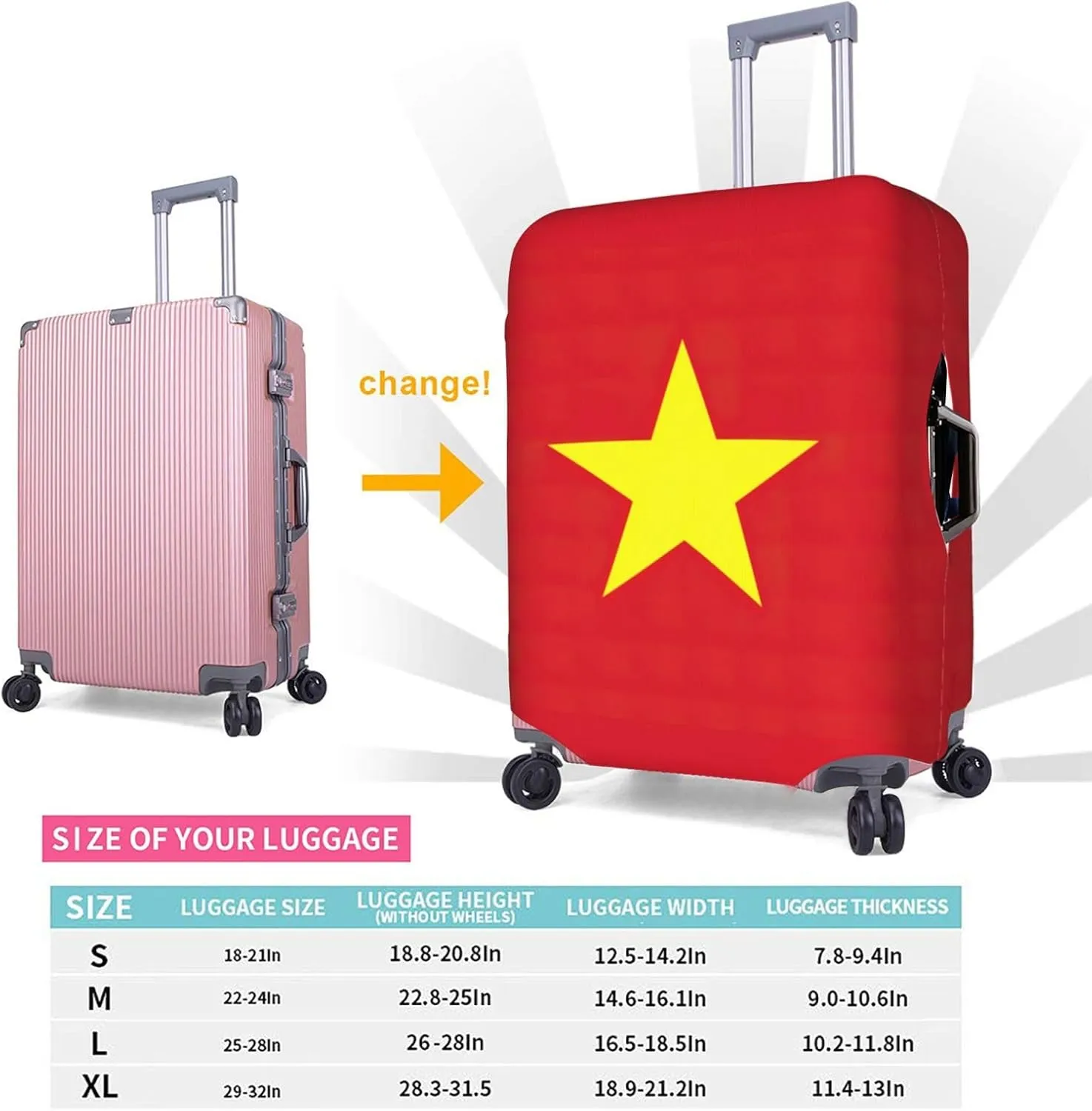 Vietnamese flag Print Washable Suitcase Cover Protective Luggage Cover Anti Scratch Travel Gear Protector