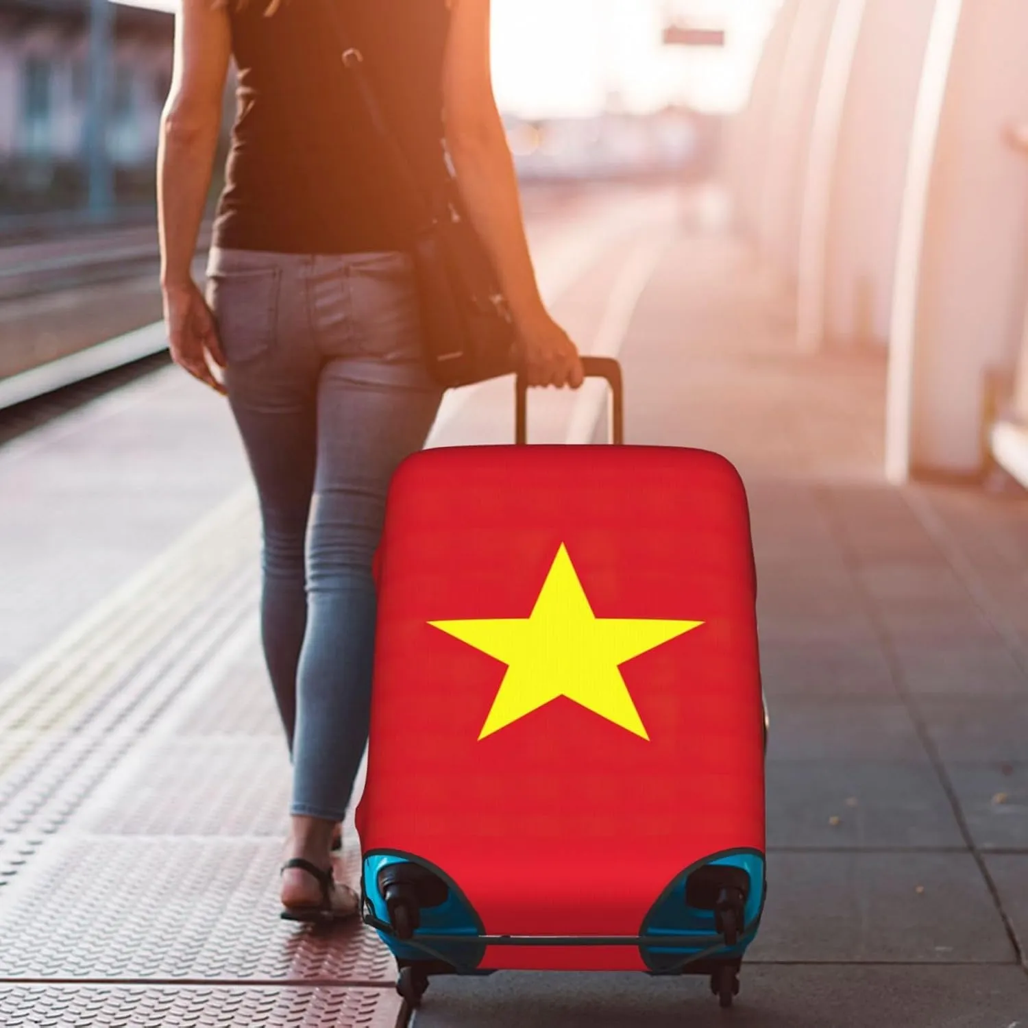 Vietnamese flag Print Washable Suitcase Cover Protective Luggage Cover Anti Scratch Travel Gear Protector