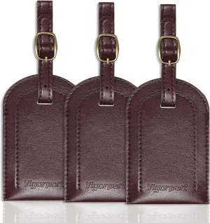 Vigorport Luggage Tag, 3 Pack Premium PU Leahter Luggage Tags Cute Unique Privacy Protection Travel Bag Labels Suitcase Tags (Brown)