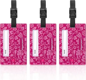 Vigorport Luggage Tags, 3 Pack Cute Luggage Tag TSA Approved, Unique Swivel Suitcase Tags, Privacy Protection Travel Name Tags Bag Labels (Rose Red)