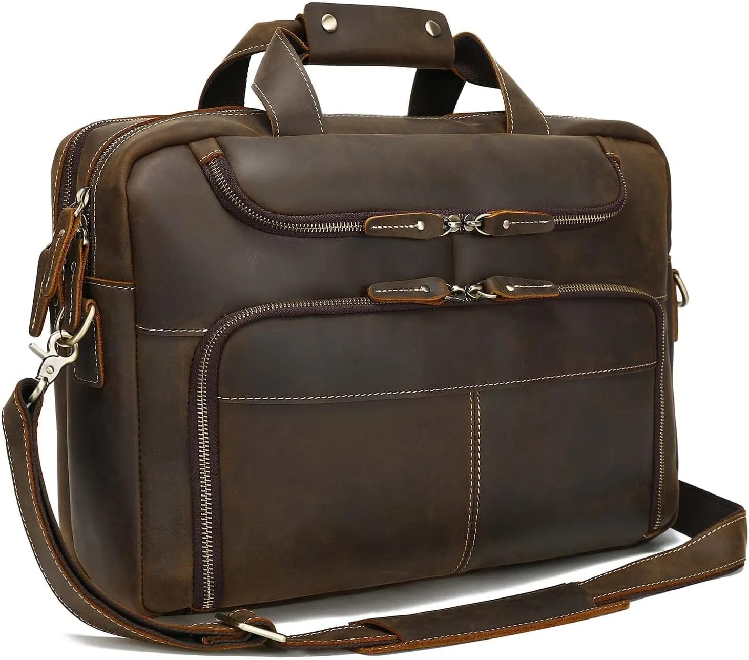 Vintage 17 Leather Laptop Bag Briefcases for Men, Extra 1 Collection Brown