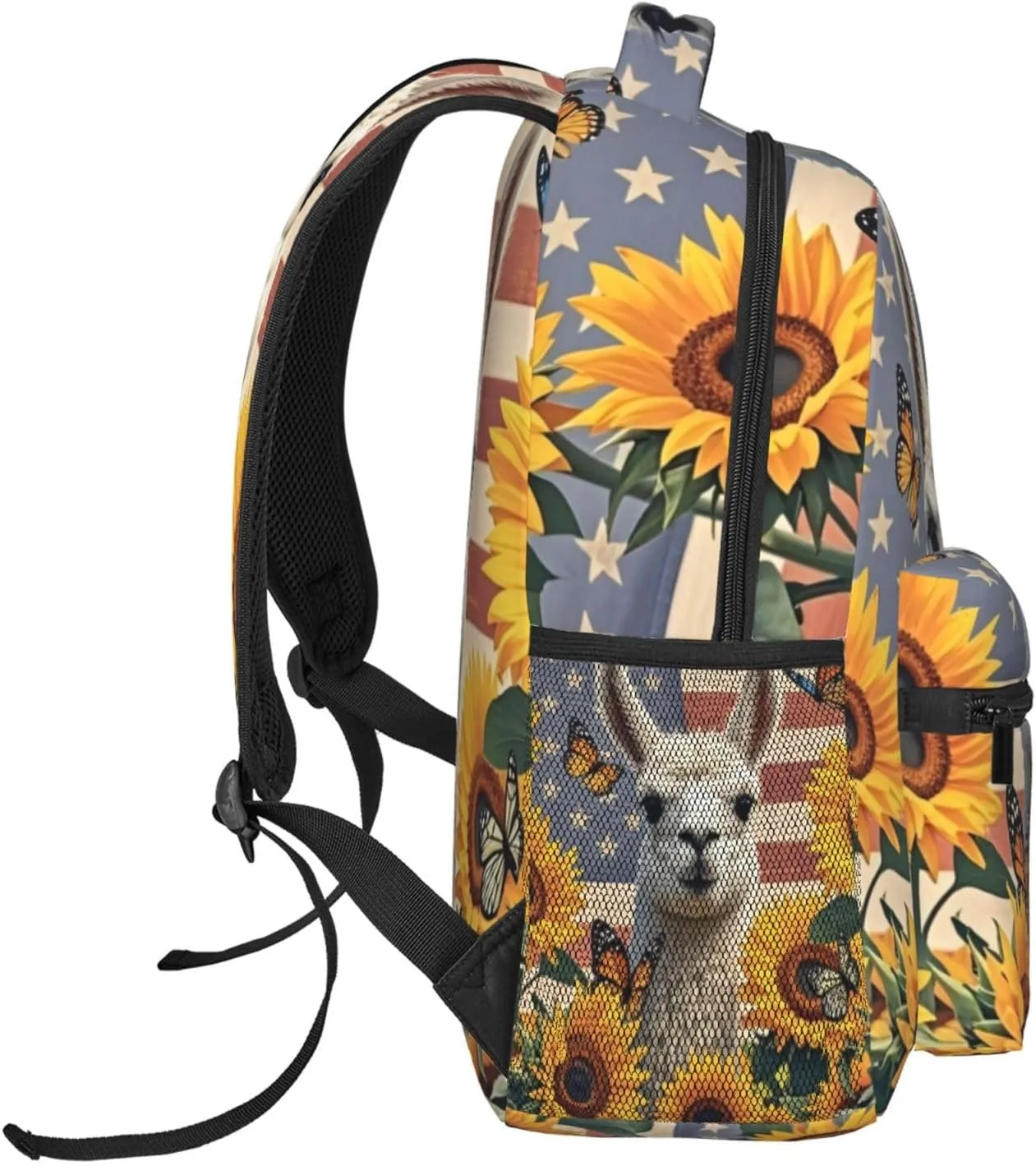 Vintage American Flag Alpaca Sunflower Backpack Adjustable Shoulder Bag 15 Inch Laptop Backpacks for Travel Hiking Outdoor