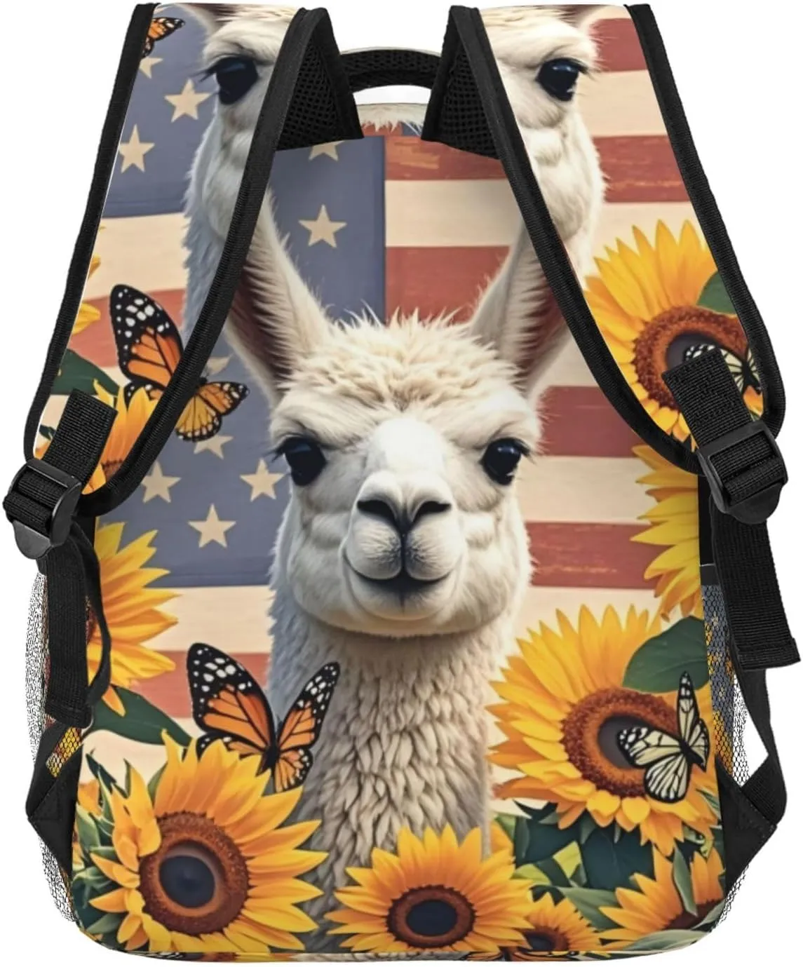 Vintage American Flag Alpaca Sunflower Backpack Adjustable Shoulder Bag 15 Inch Laptop Backpacks for Travel Hiking Outdoor