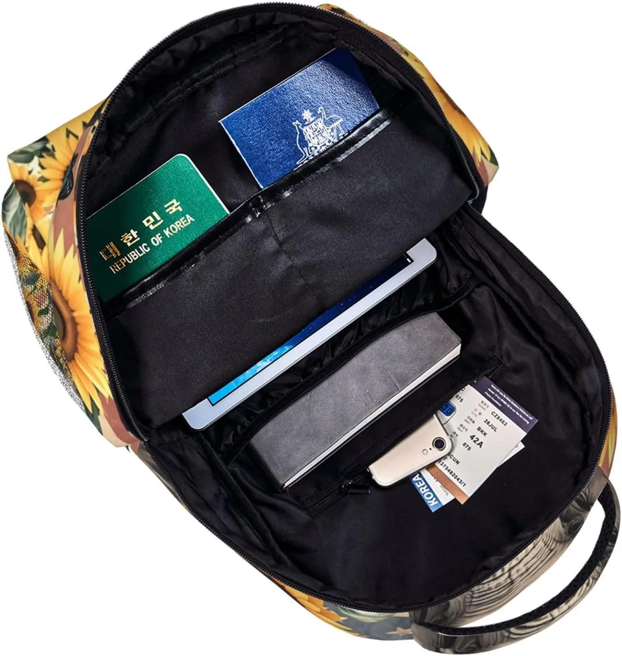 Vintage American Flag Elephant Sunflower Backpack Adjustable Shoulder Bag 15 Inch Laptop Backpacks for Travel Hiking Outdoor