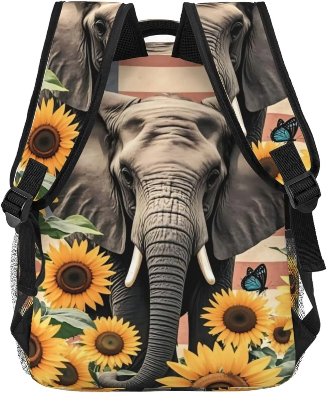 Vintage American Flag Elephant Sunflower Backpack Adjustable Shoulder Bag 15 Inch Laptop Backpacks for Travel Hiking Outdoor
