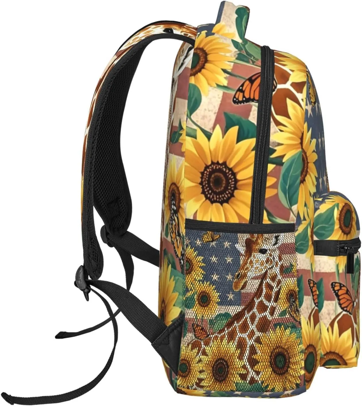 Vintage American Flag Giraffe Sunflower Backpack Adjustable Shoulder Bag 15 Inch Laptop Backpacks for Travel Hiking Outdoor