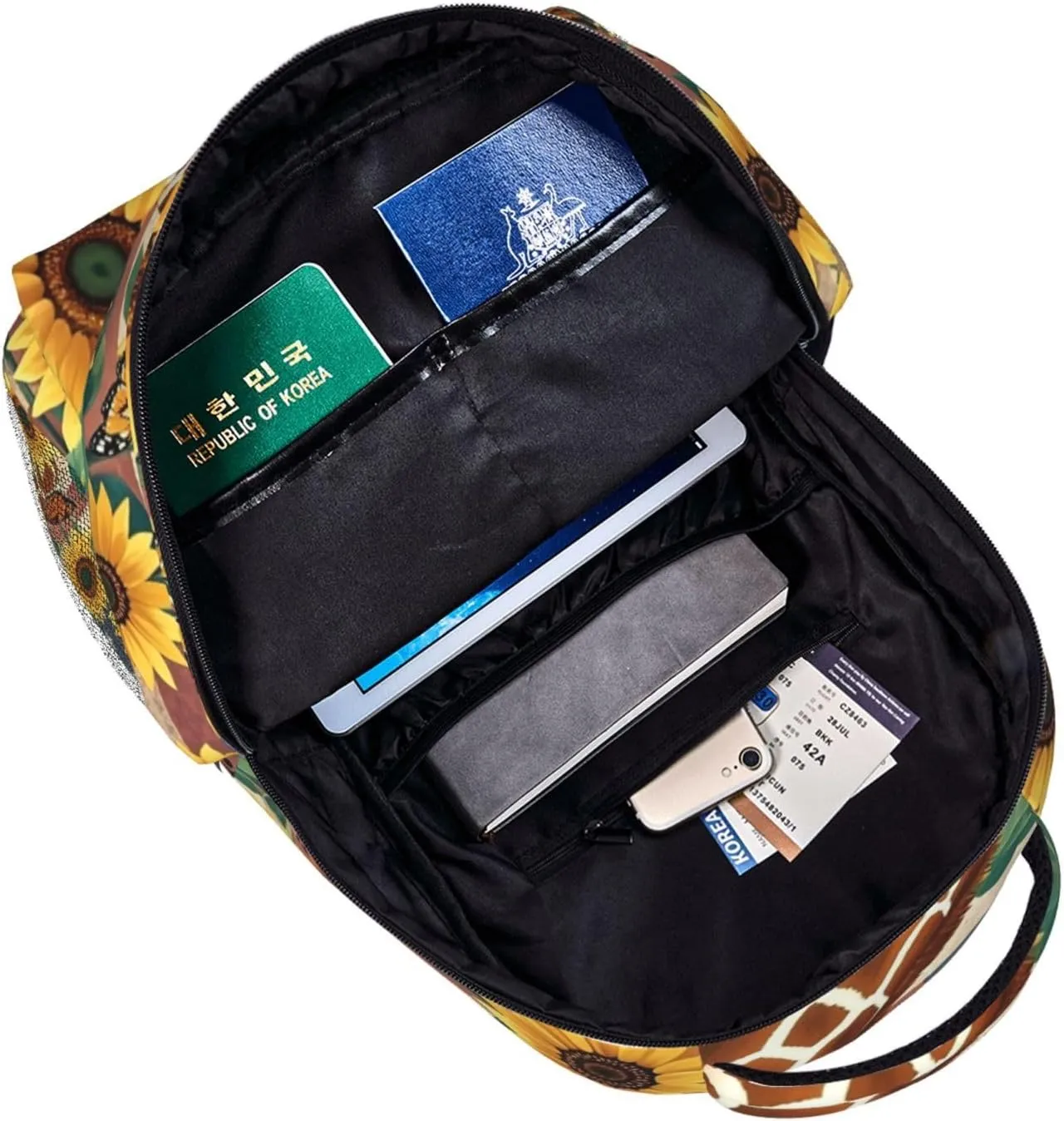 Vintage American Flag Giraffe Sunflower Backpack Adjustable Shoulder Bag 15 Inch Laptop Backpacks for Travel Hiking Outdoor