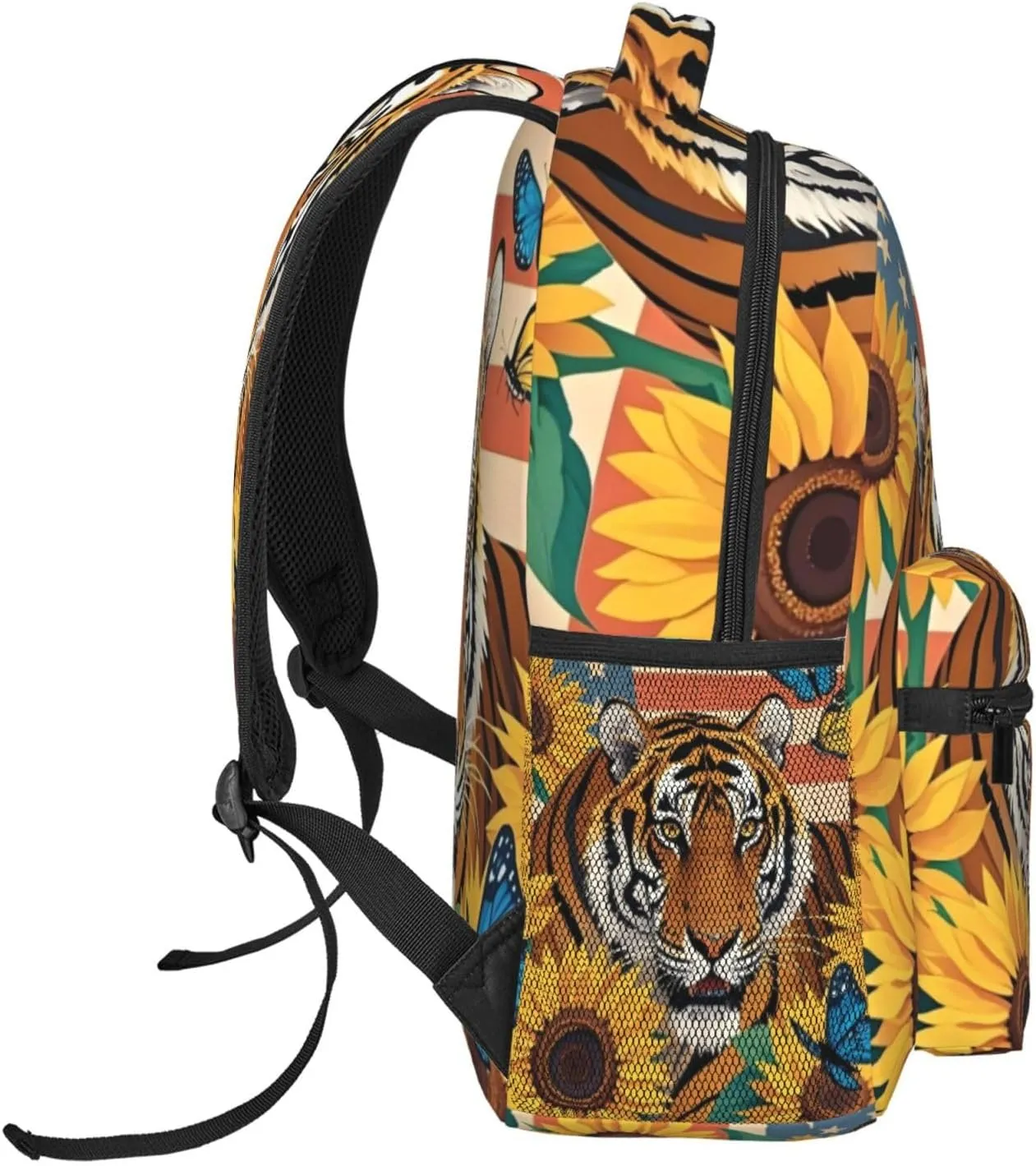 Vintage American Flag Tiger Sunflower Backpack Adjustable Shoulder Bag 15 Inch Laptop Backpacks for Travel Hiking Outdoor