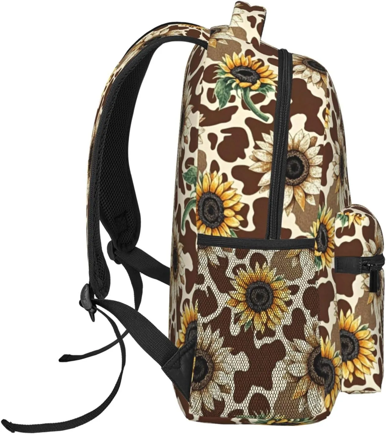 Vintage Brown Cow Print and Sunflower Backpack Adjustable Shoulder Bag 15 Inch Laptop Backpacks for Travel Hiking Outdoor