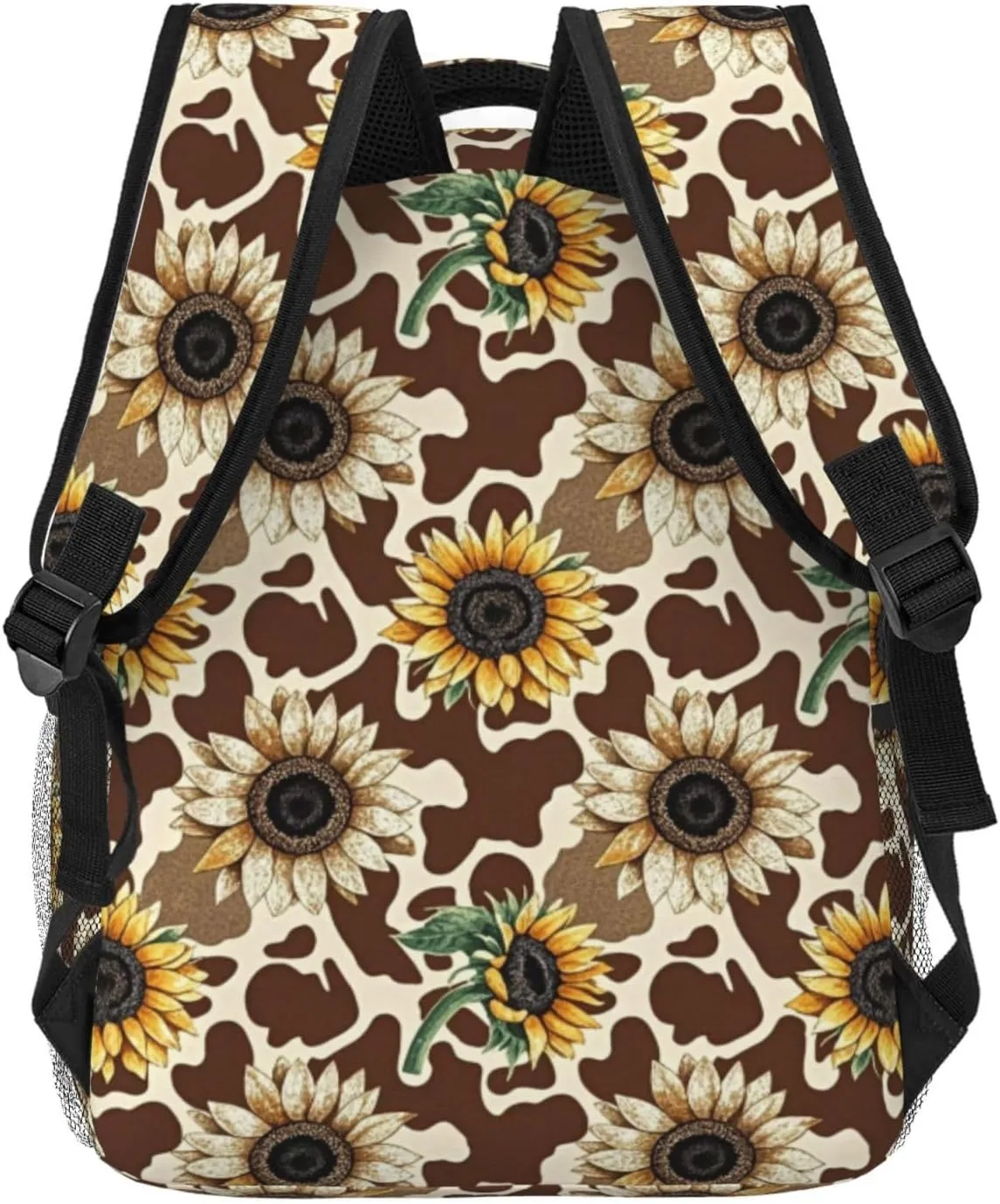 Vintage Brown Cow Print and Sunflower Backpack Adjustable Shoulder Bag 15 Inch Laptop Backpacks for Travel Hiking Outdoor
