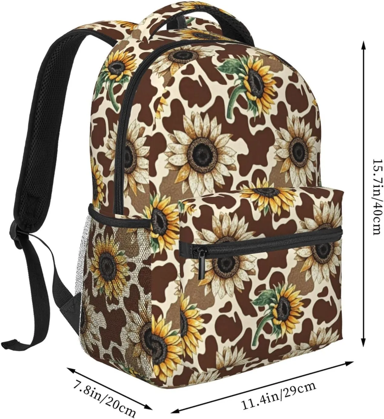 Vintage Brown Cow Print and Sunflower Backpack Adjustable Shoulder Bag 15 Inch Laptop Backpacks for Travel Hiking Outdoor