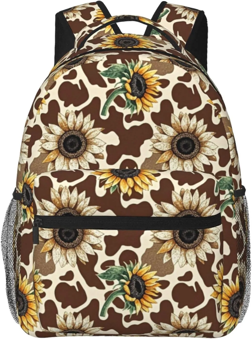 Vintage Brown Cow Print and Sunflower Backpack Adjustable Shoulder Bag 15 Inch Laptop Backpacks for Travel Hiking Outdoor