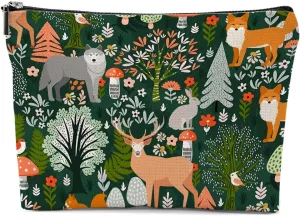 Vintage Forest Animal Makeup Bag, Botanical Cosmetic Bag Travel Pouch, Animal Lovers Gifts for Women Girls Daughter Sisters Coworker Friends Wife Friendship Graduation Birthday Gifts