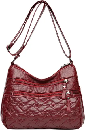 Vintage Love Pattern Rectangle Plaid Soft Leather Texture Solid Color Crossbody Bag Bag Shoulder (Red, One Size)