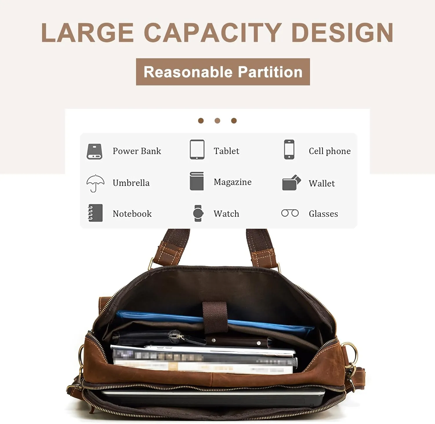 Vintage Men's Genuine Leather Briefcases 15.6 Inch Laptop Bag Business Computer Satchel Bags Handbag