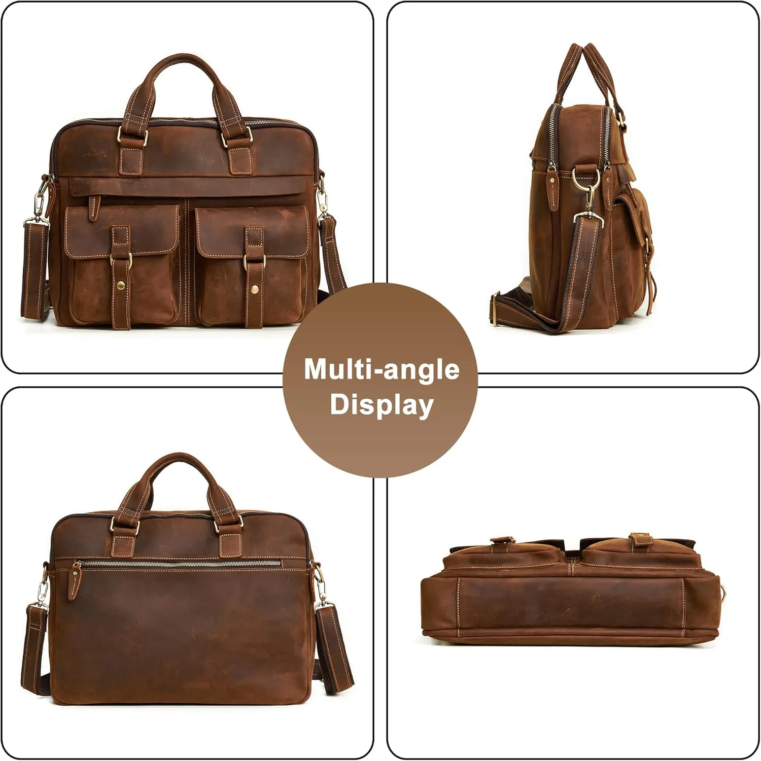 Vintage Men's Genuine Leather Briefcases 15.6 Inch Laptop Bag Business Computer Satchel Bags Handbag