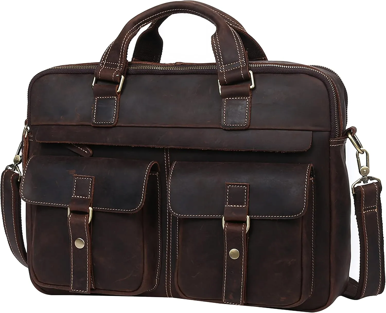 Vintage Men's Genuine Leather Briefcases 15.6 Inch Laptop Bag Business Computer Satchel Bags Handbag