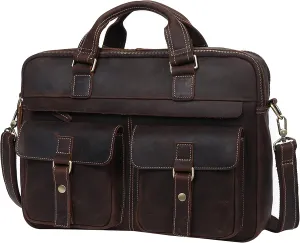 Vintage Men's Genuine Leather Briefcases 15.6 Inch Laptop Bag Business Computer Satchel Bags Handbag