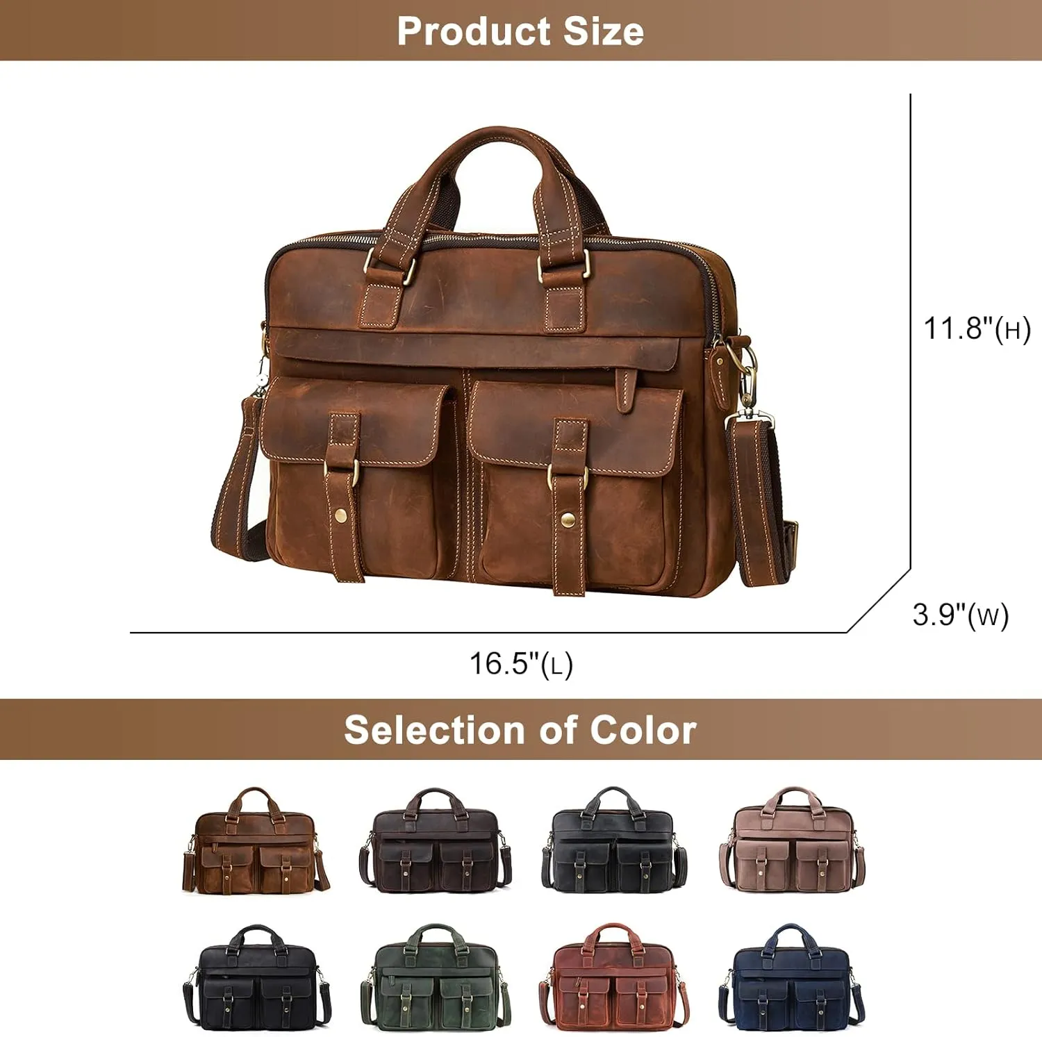 Vintage Men's Genuine Leather Briefcases 15.6 Inch Laptop Bag Business Computer Satchel Bags Handbag