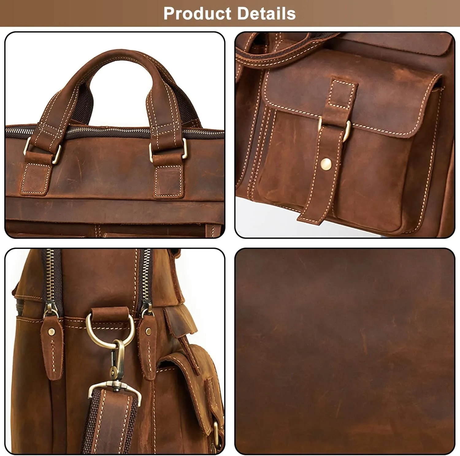 Vintage Men's Genuine Leather Briefcases 15.6 Inch Laptop Bag Business Computer Satchel Bags Handbag
