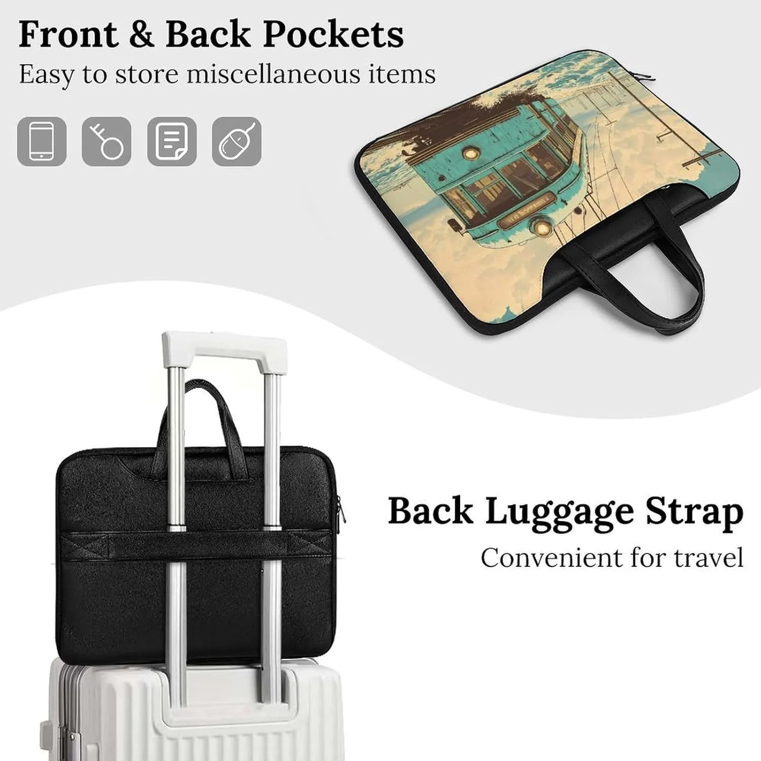 Vintage Old Japanese Train On Water Leather Bag Laptop Case Slim Water Resistant Computer Bags with Handle Briefcase for Work
