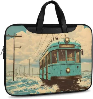 Vintage Old Japanese Train On Water Leather Bag Laptop Case Slim Water Resistant Computer Bags with Handle Briefcase for Work