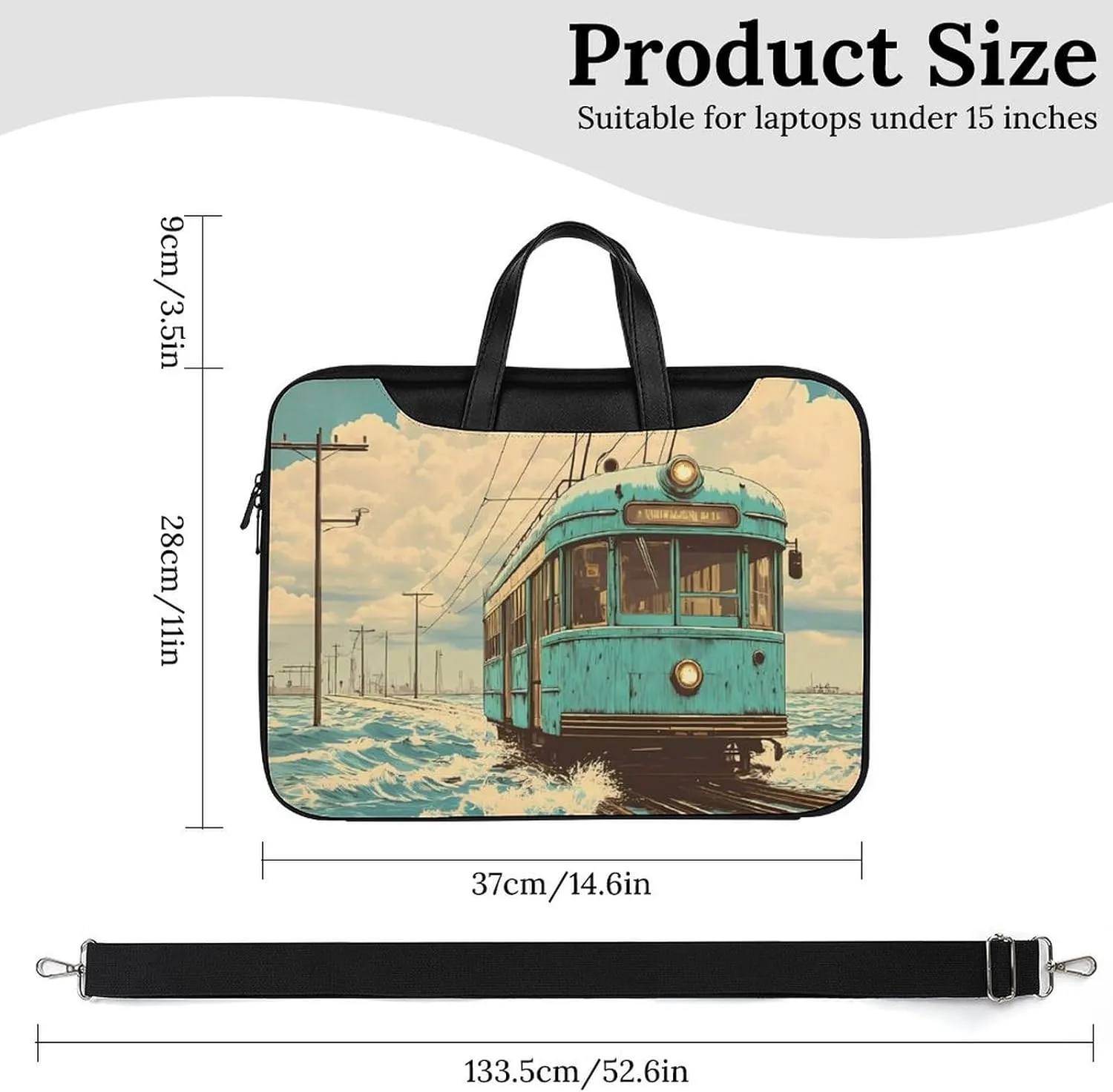 Vintage Old Japanese Train On Water Leather Bag Laptop Case Slim Water Resistant Computer Bags with Handle Briefcase for Work
