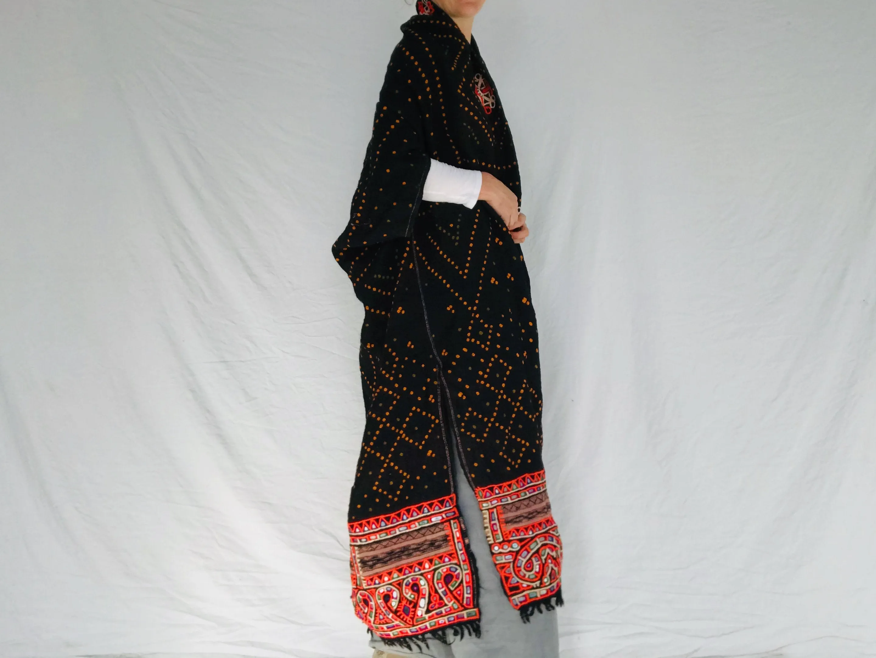 Vintage Rabari Wool Shrug. Embroidered, Mirrorwork