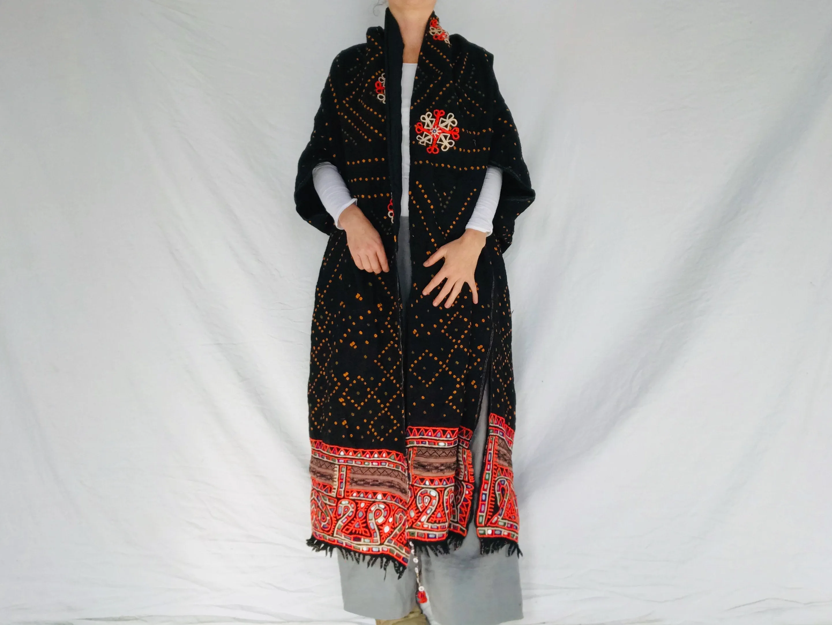 Vintage Rabari Wool Shrug. Embroidered, Mirrorwork