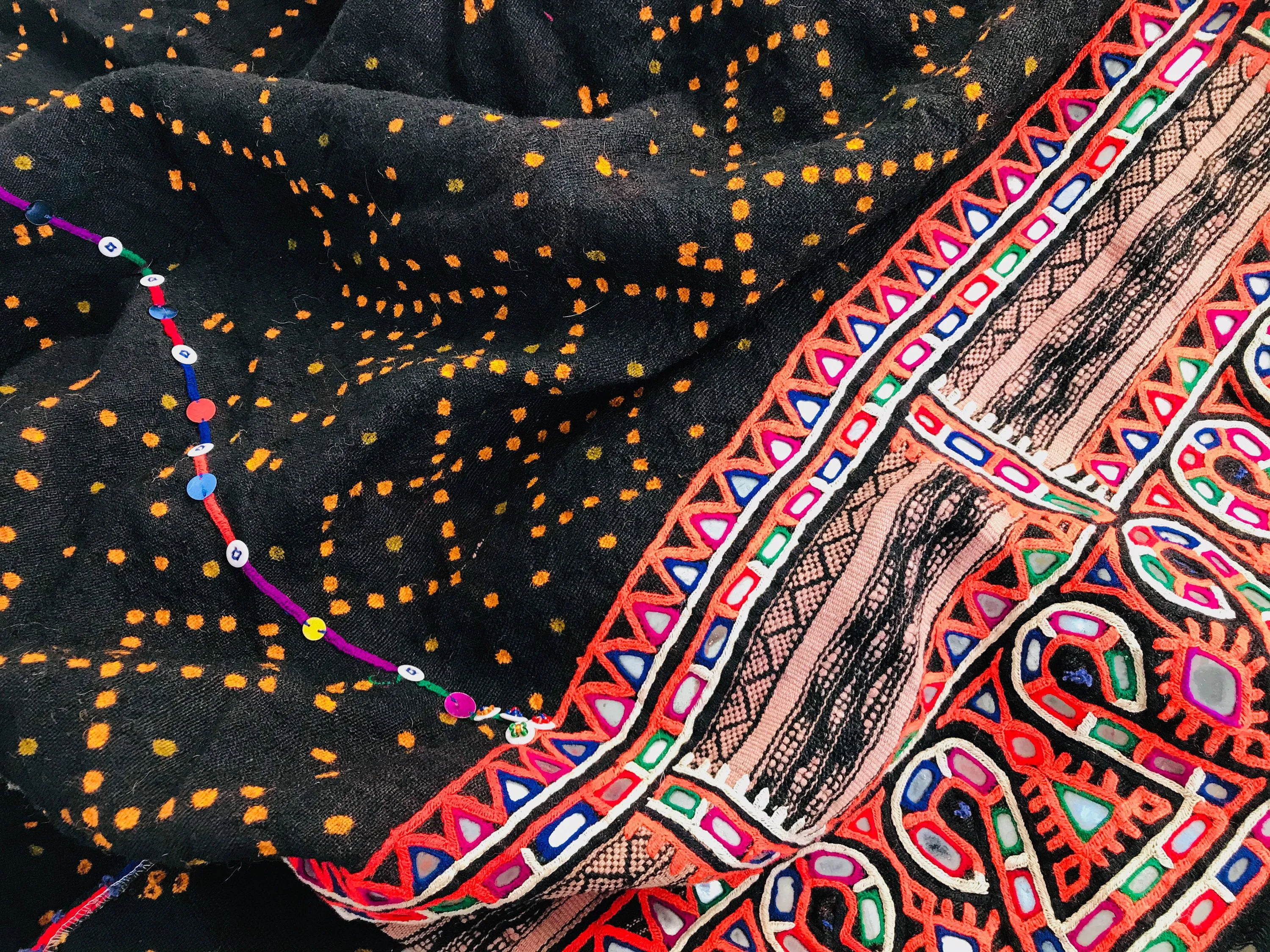 Vintage Rabari Wool Shrug. Embroidered, Mirrorwork