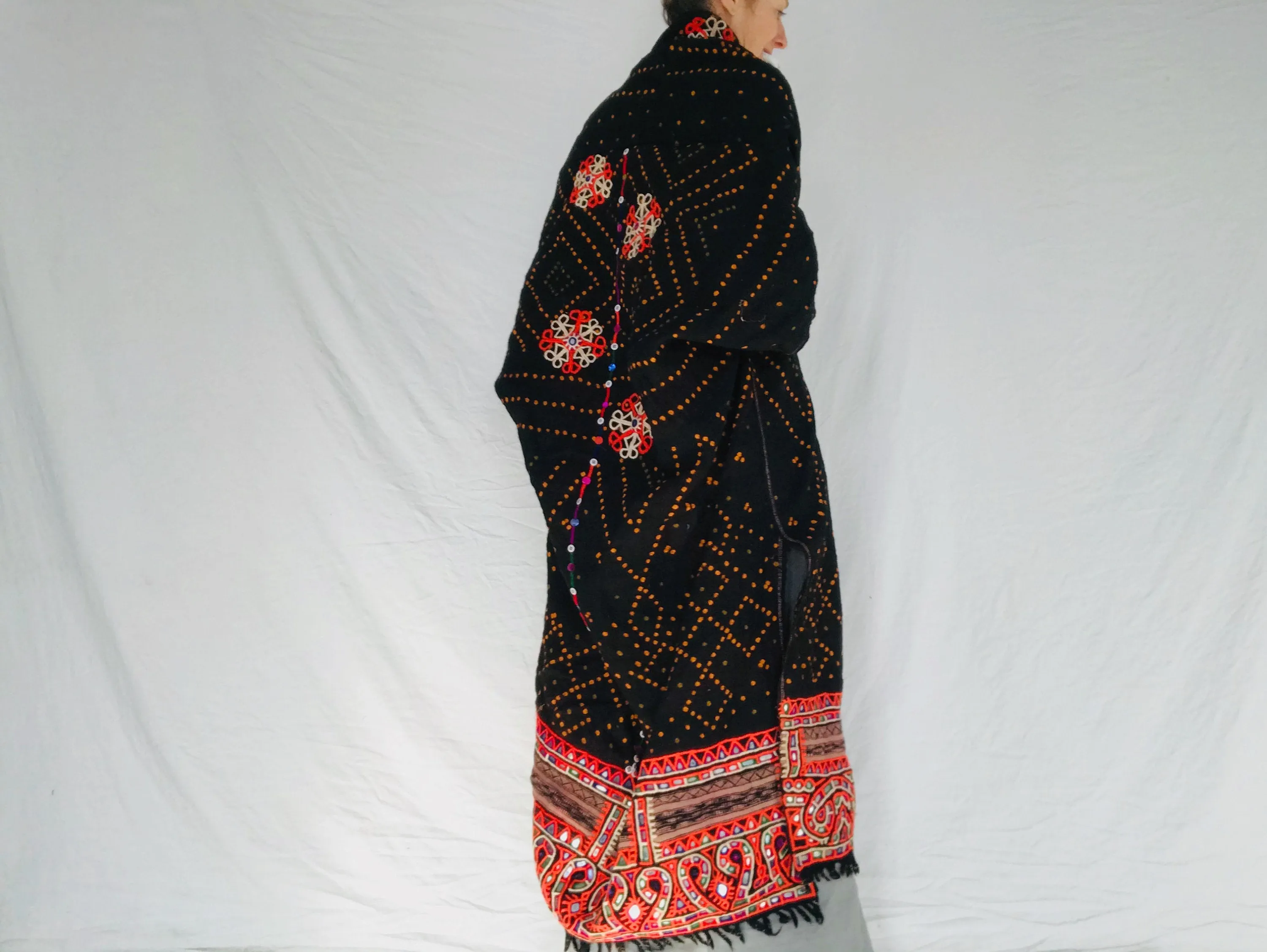 Vintage Rabari Wool Shrug. Embroidered, Mirrorwork