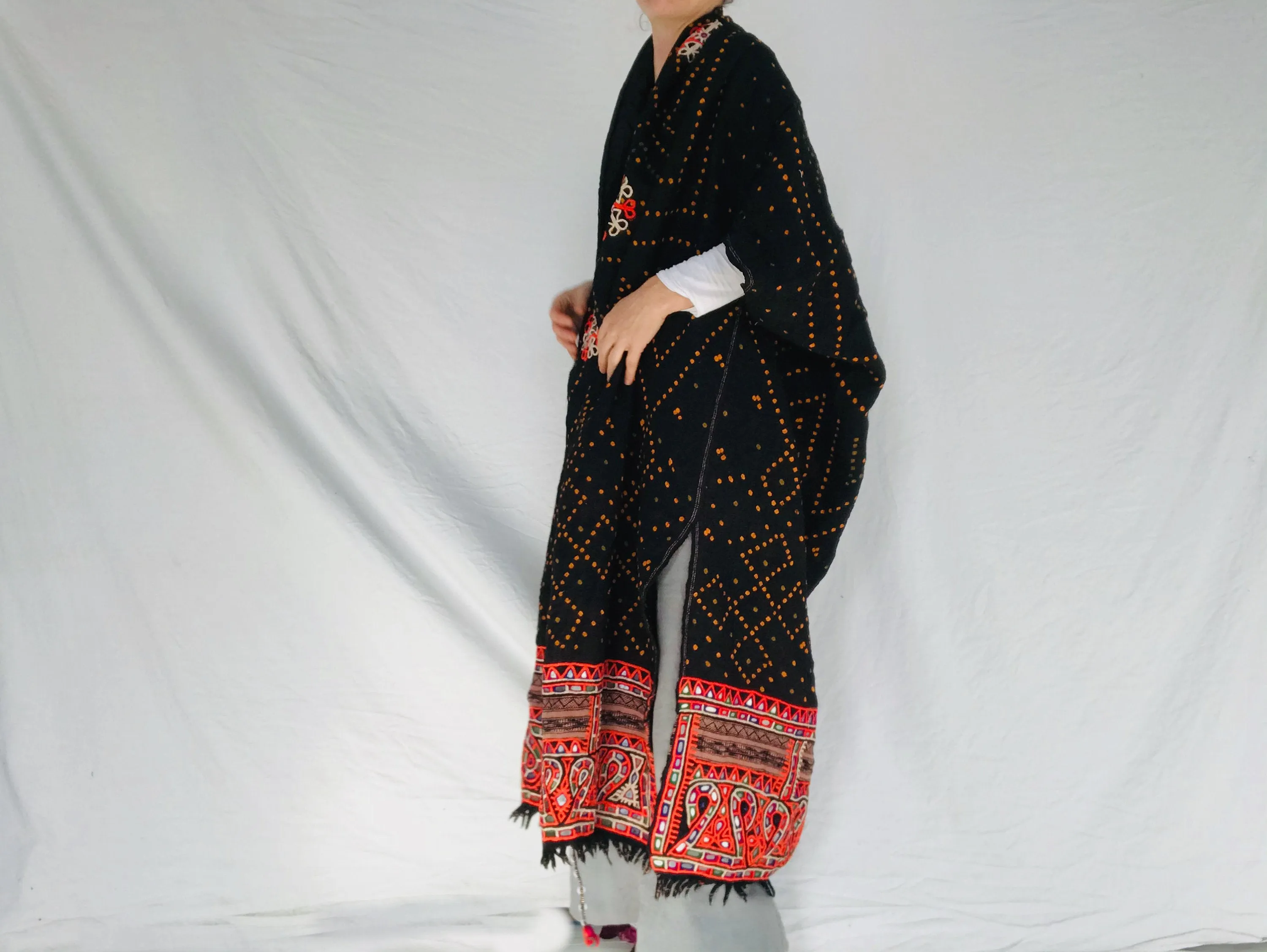 Vintage Rabari Wool Shrug. Embroidered, Mirrorwork