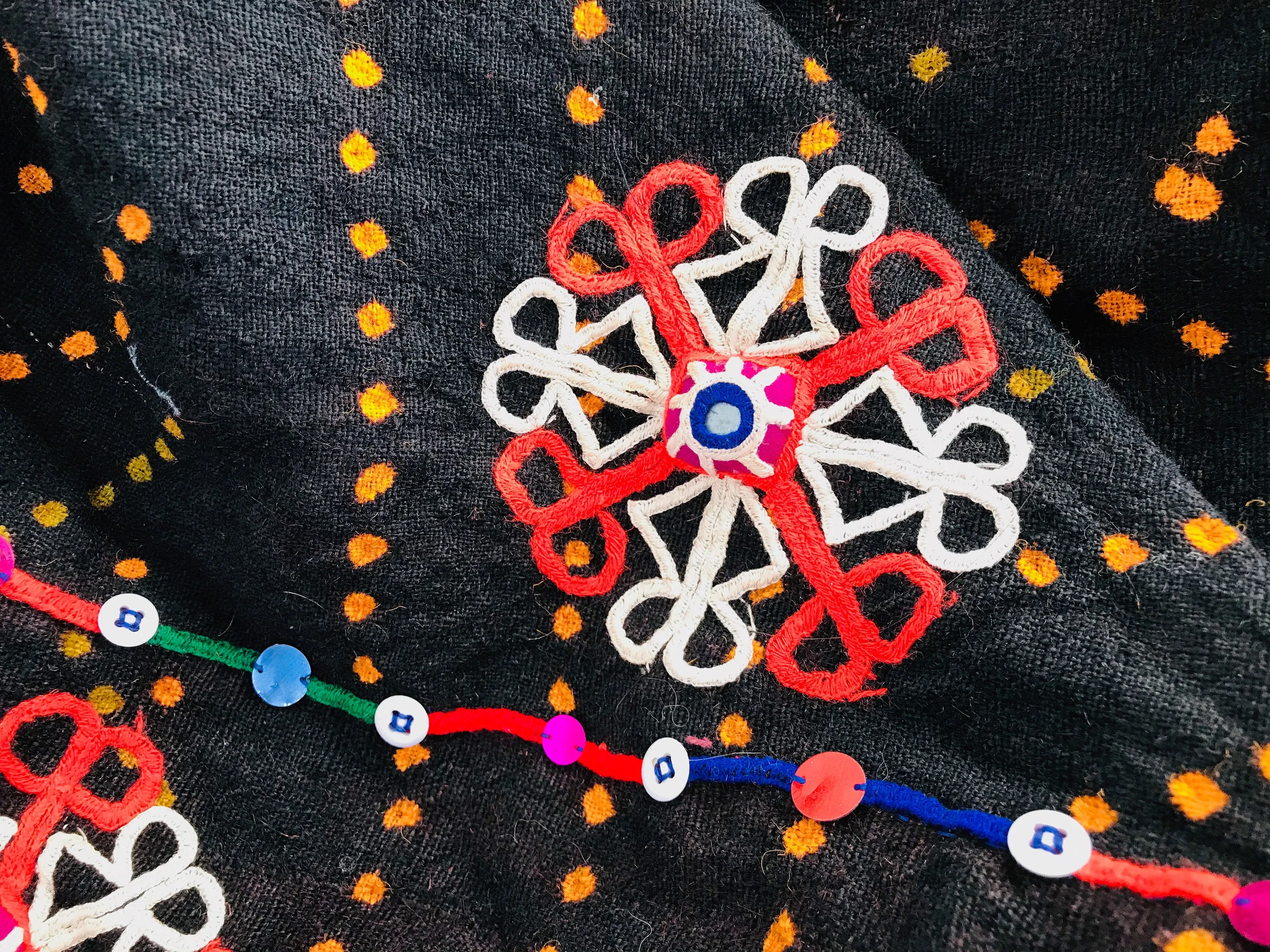 Vintage Rabari Wool Shrug. Embroidered, Mirrorwork