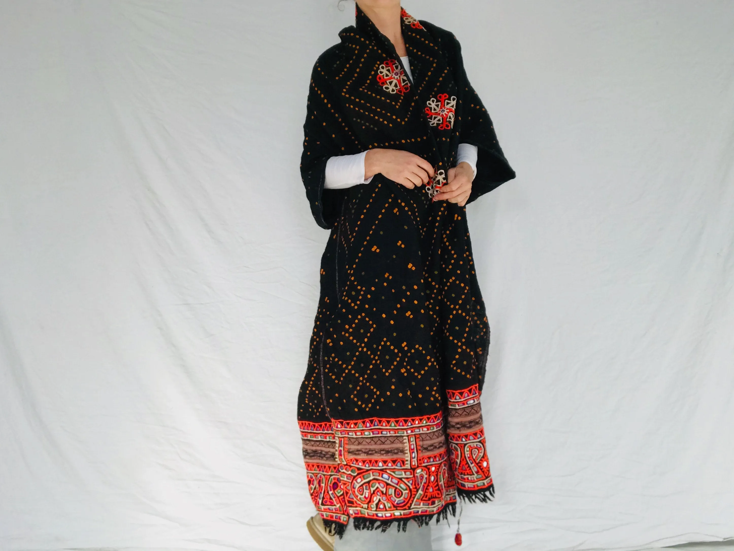 Vintage Rabari Wool Shrug. Embroidered, Mirrorwork