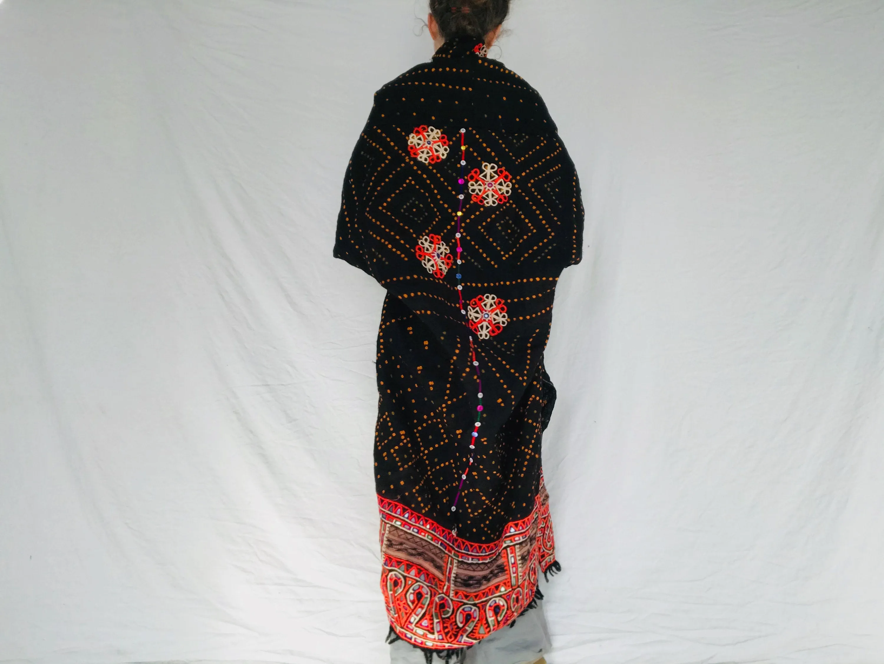 Vintage Rabari Wool Shrug. Embroidered, Mirrorwork