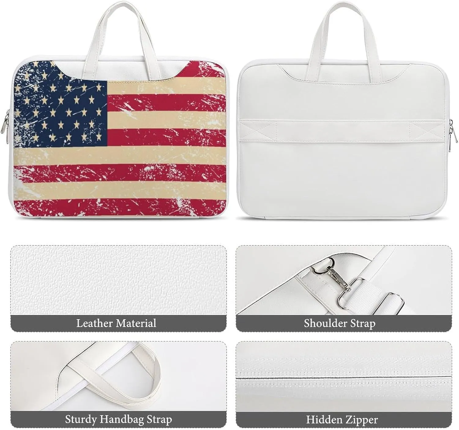 Vintage U.S.A Flag Leather Bag Laptop Case Slim Water Resistant Computer Bags with Handle Briefcase for Work