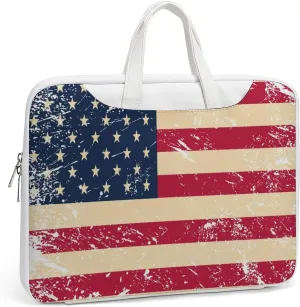 Vintage U.S.A Flag Leather Bag Laptop Case Slim Water Resistant Computer Bags with Handle Briefcase for Work