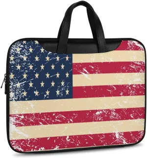 Vintage U.S.A Flag Leather Bag Laptop Case Slim Water Resistant Computer Bags with Handle Briefcase for Work