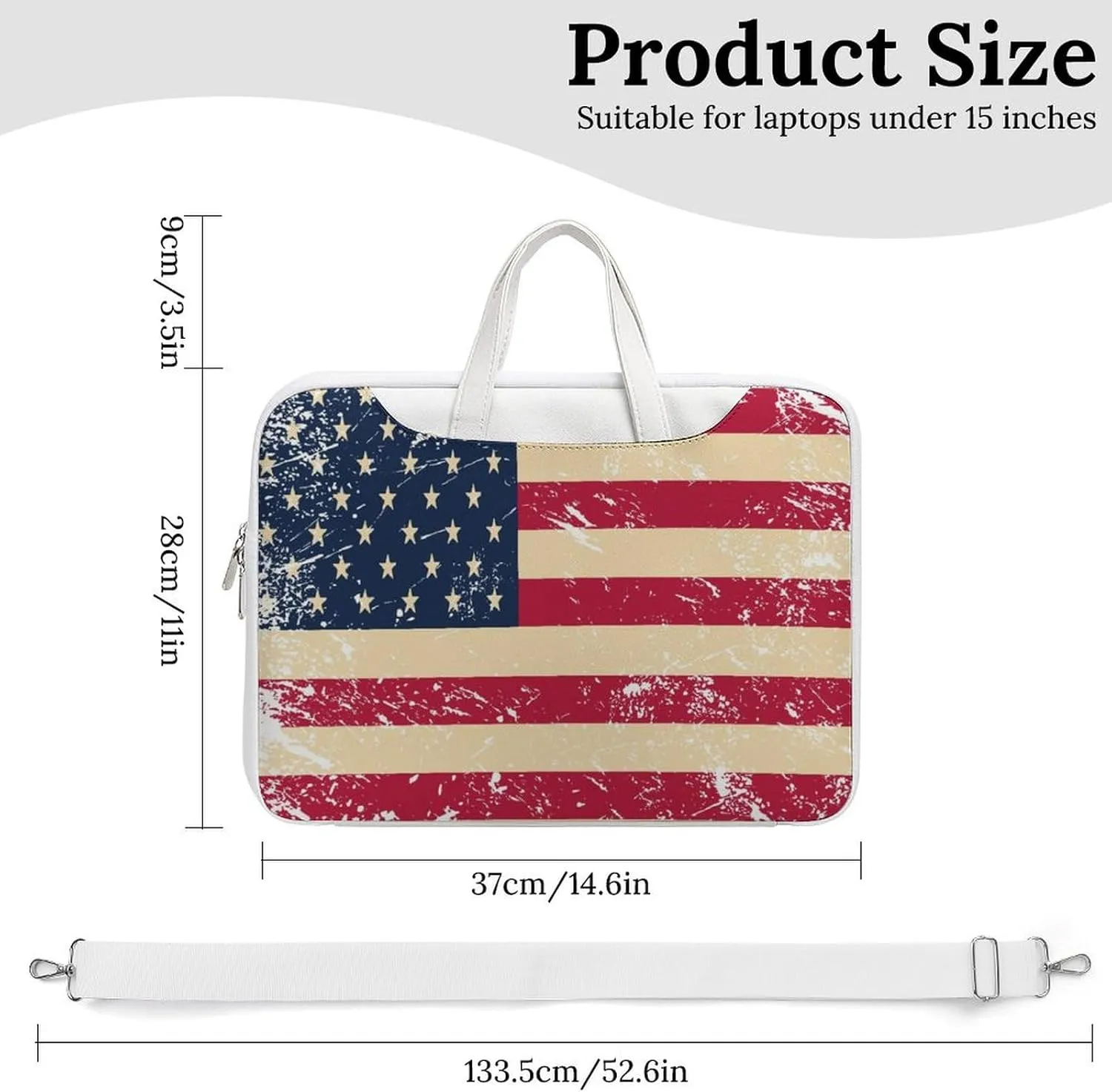 Vintage U.S.A Flag Leather Bag Laptop Case Slim Water Resistant Computer Bags with Handle Briefcase for Work