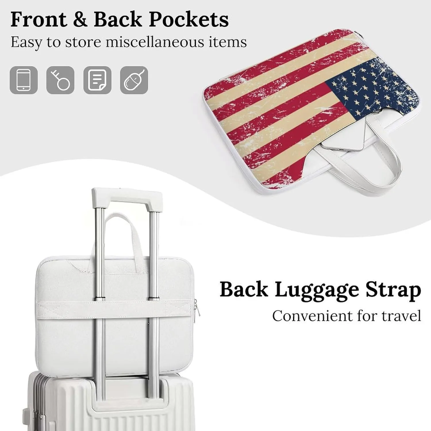 Vintage U.S.A Flag Leather Bag Laptop Case Slim Water Resistant Computer Bags with Handle Briefcase for Work